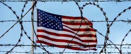 u.s. flag and barbed wire