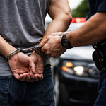 Man being handcuffed by police during a traffic stop in Temple Texas criminal arrest scene