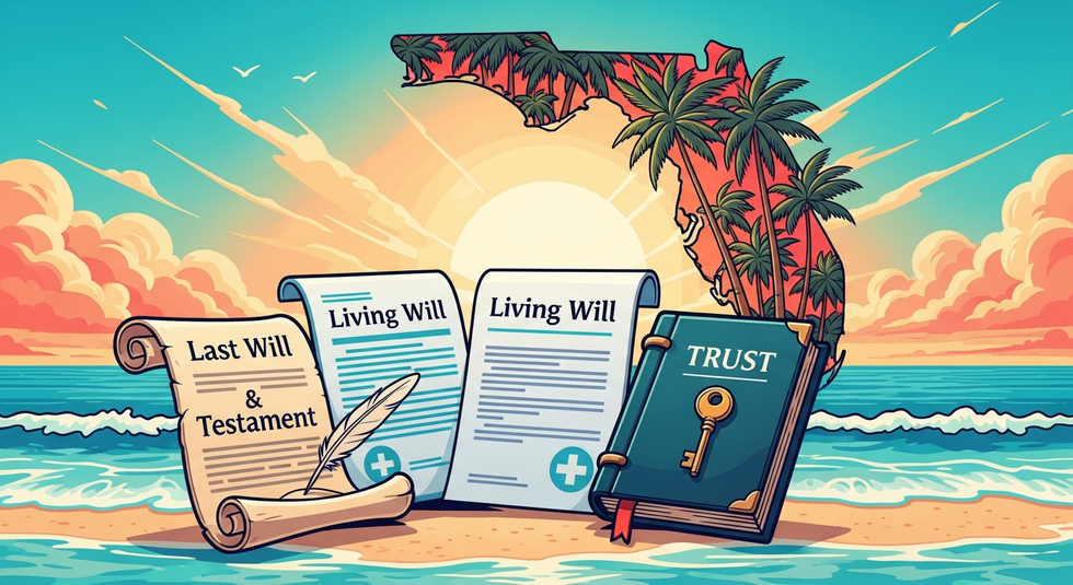 Florida estate planning with documents and map