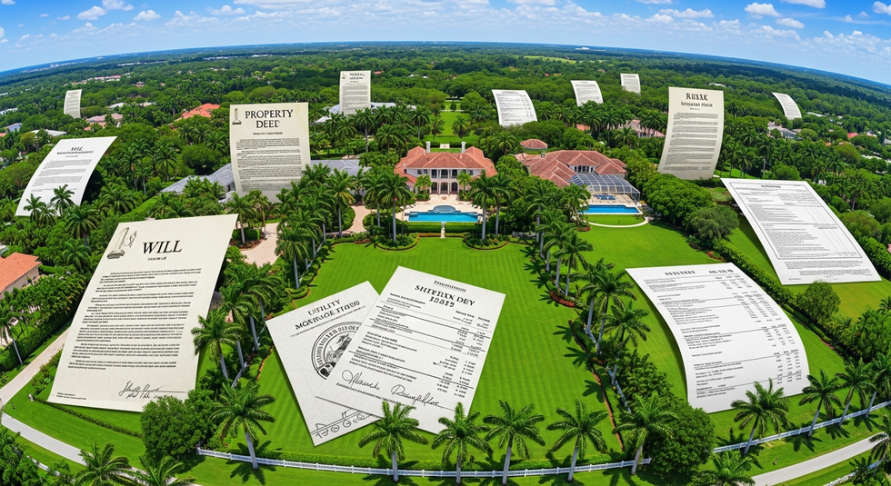 Florida estate with documents and bills