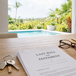 Last will and testament on a kitchen table in a Naples, Florida home overlooking a screened lanai