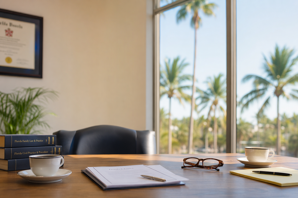 A Southwest Florida estate planning consultation table with documents by a sunlit Naples window