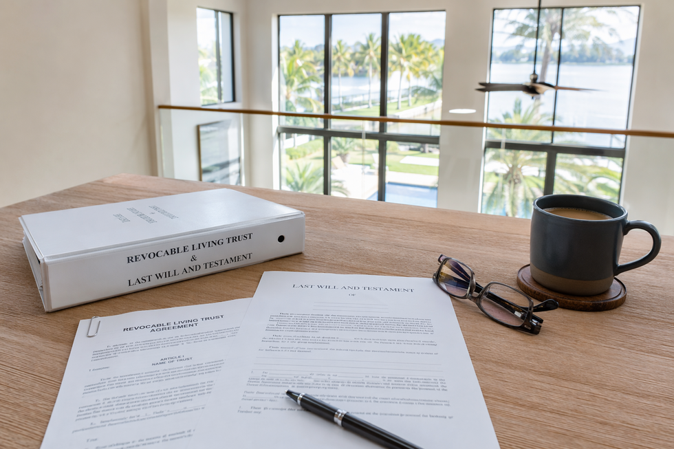 Florida will and revocable living trust documents on a Cape Coral kitchen table