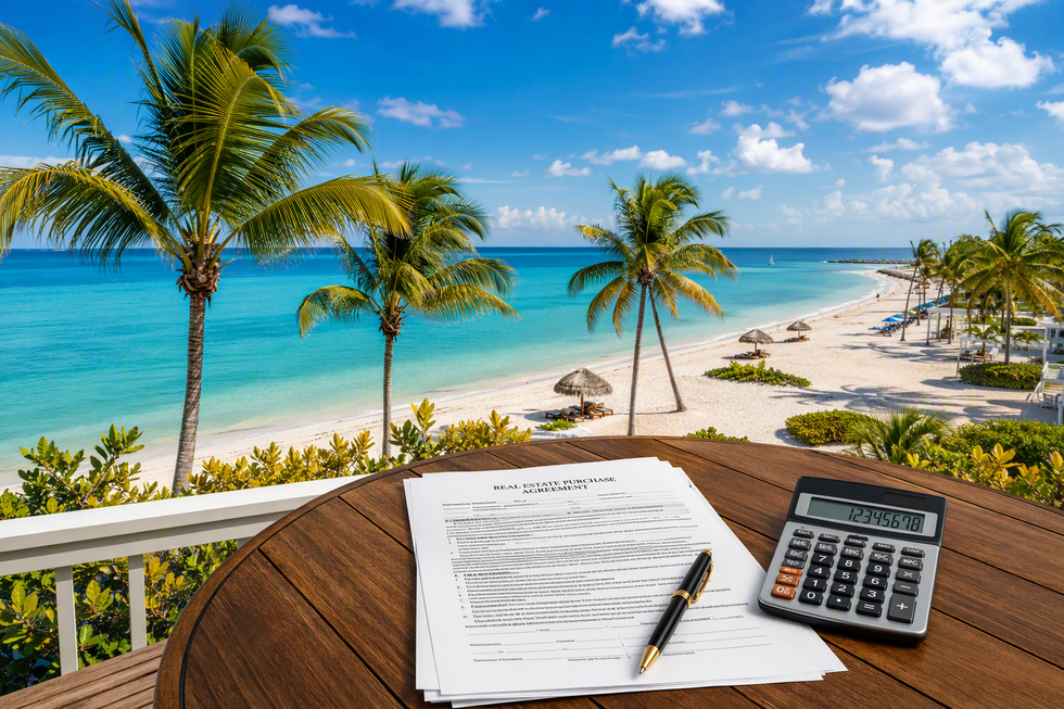 Florida beach scene with an estate document and a calculator, illustrating that Florida has no inheritance tax