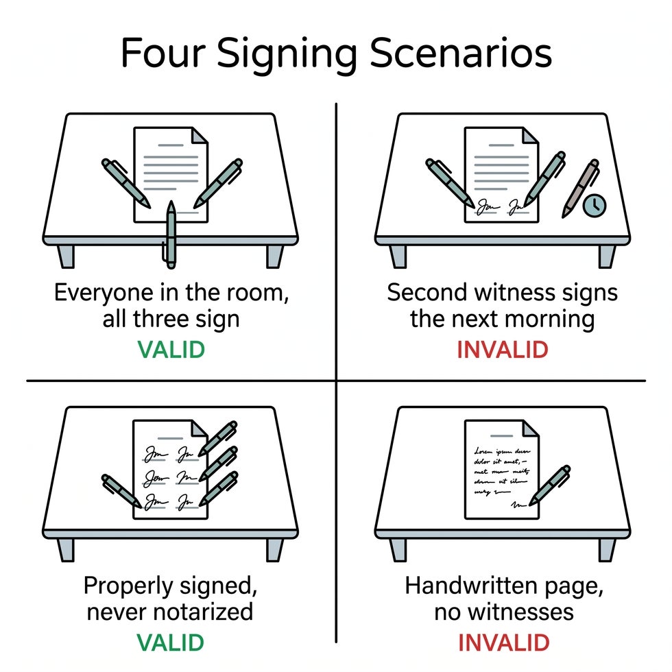 Four Florida will signing scenarios showing which are valid and which are invalid