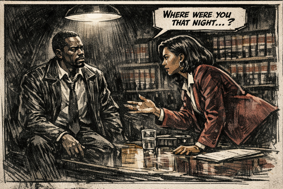 Indiana deposition image of a Black female questioning a Black male