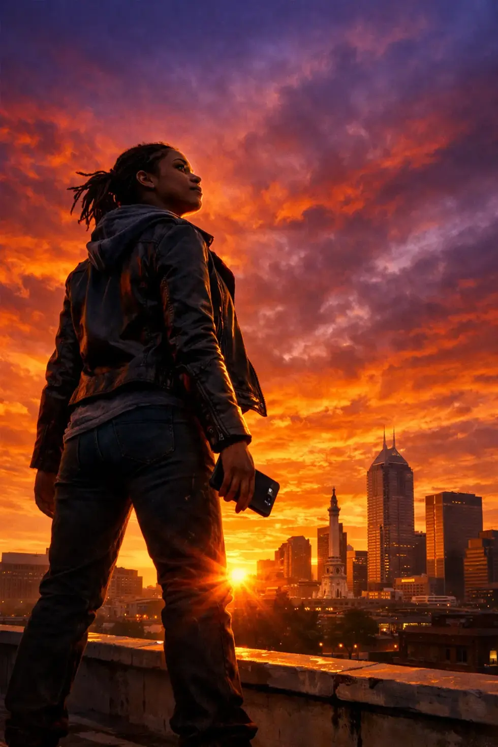 Woman standing on rooftop in Indianapolis