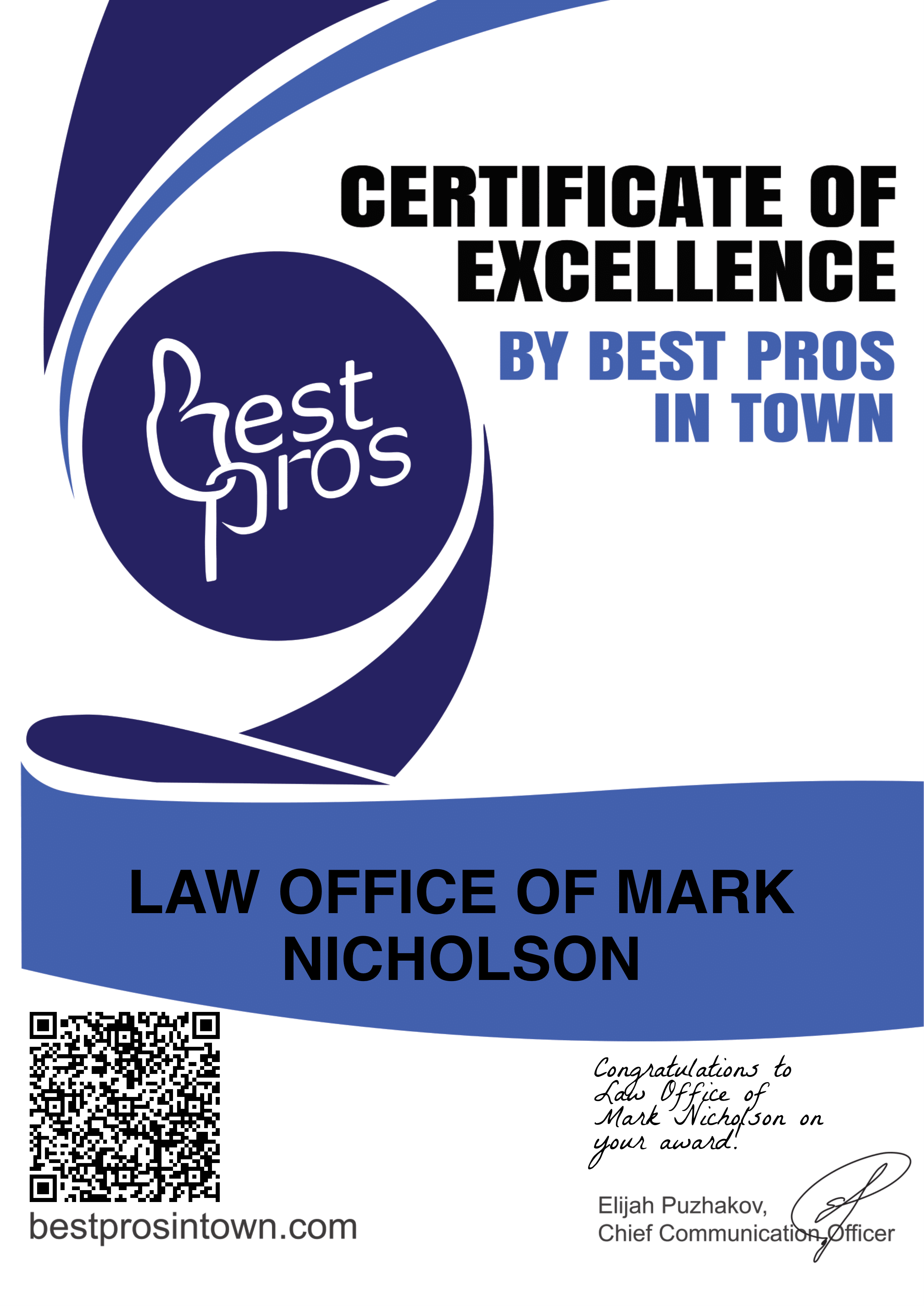 Best Pros in Town Recommends the Law Office of Mark Nicholson in Indianapolis