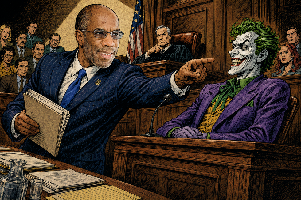 Attorney Mark Nicholson cross examines The Joker