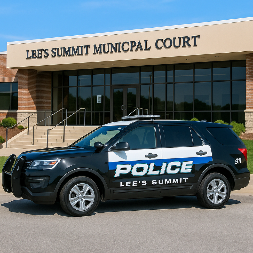 "Lee’s Summit police vehicle parked outside municipal court building in Missouri”