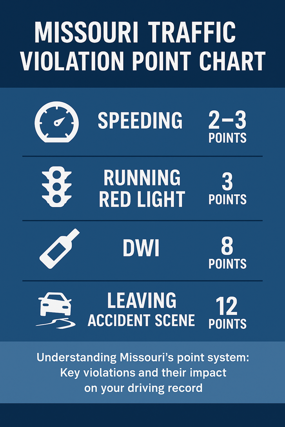 “Infographic showing Missouri point values for traffic violations”
