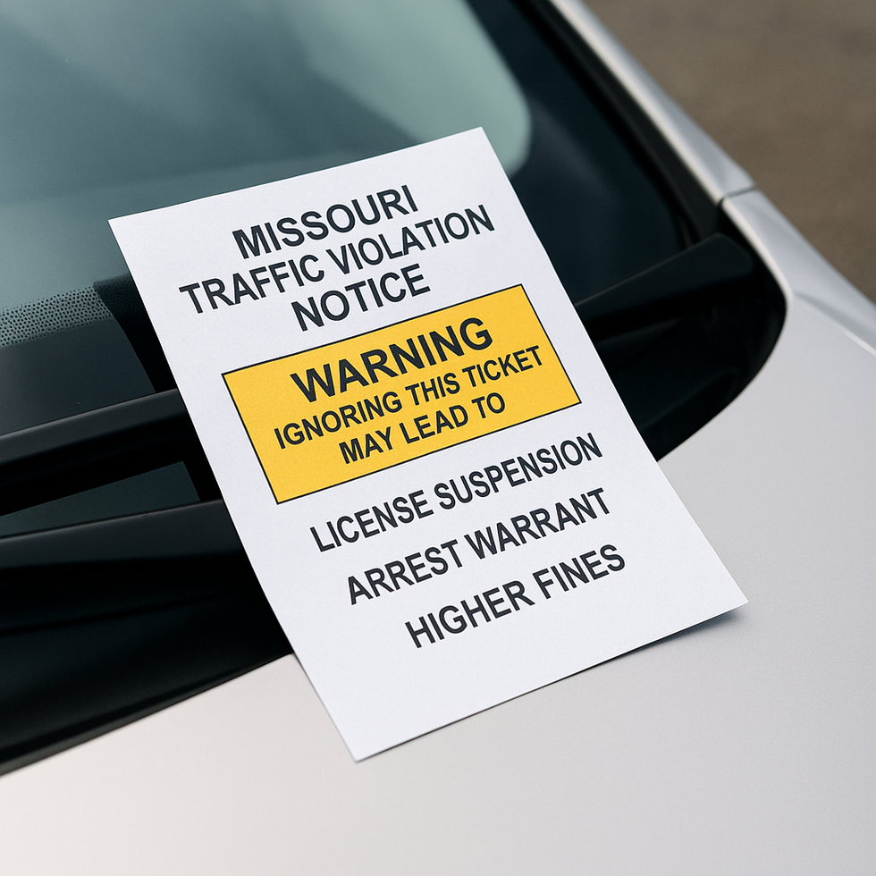 Speeding ticket on a car windshield in Missouri