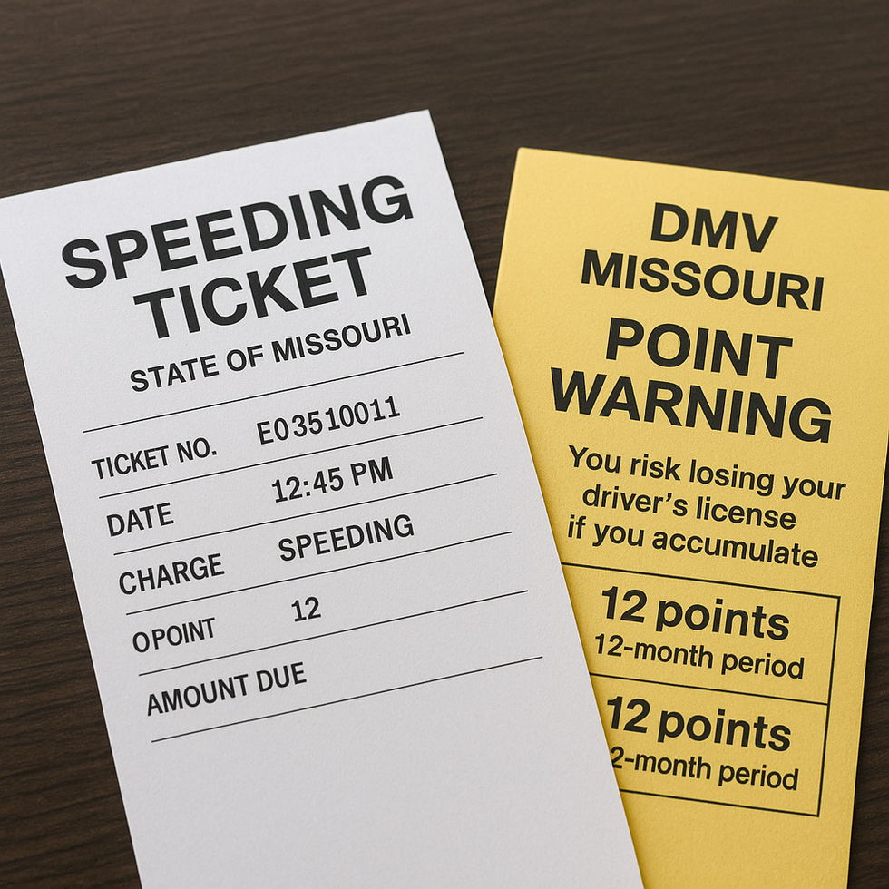 Missouri DMV point warning over a speeding ticket citation