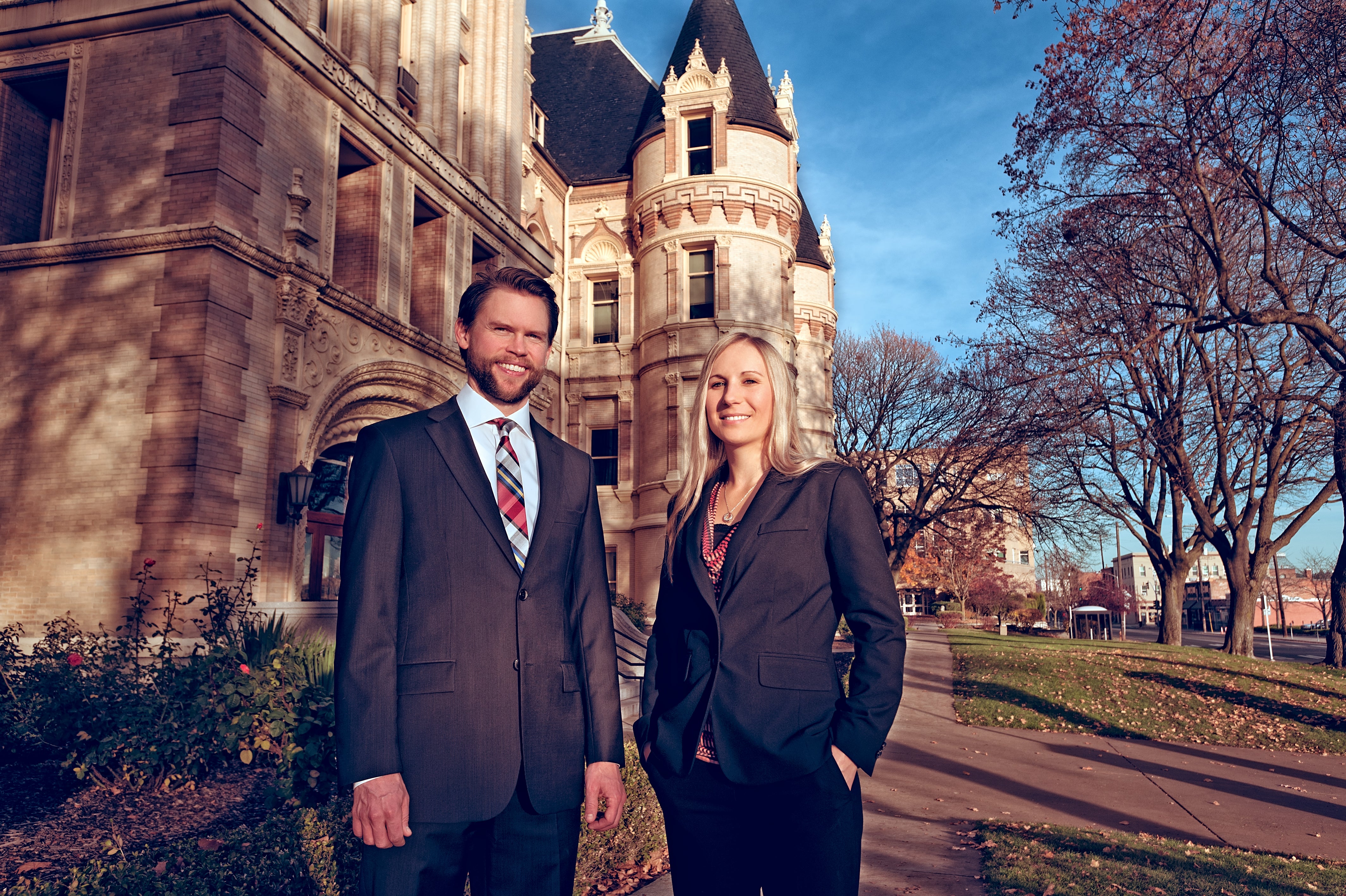 Attorney Jed and Heather Barden at Spokane County Superior Court House 