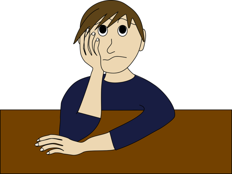 Drawing of an unhappy man, thinking.